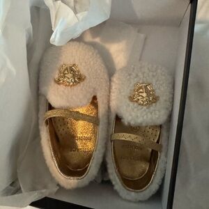 Versace Cream and Gold Slippers with Plush Design